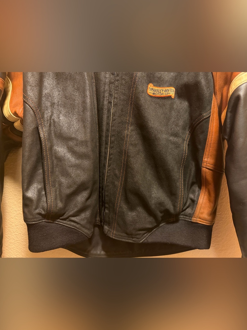 Authentic Harley Davidson Motorcycle Logo Leather Jacket Black Brown Size L - Picture 3 of 16